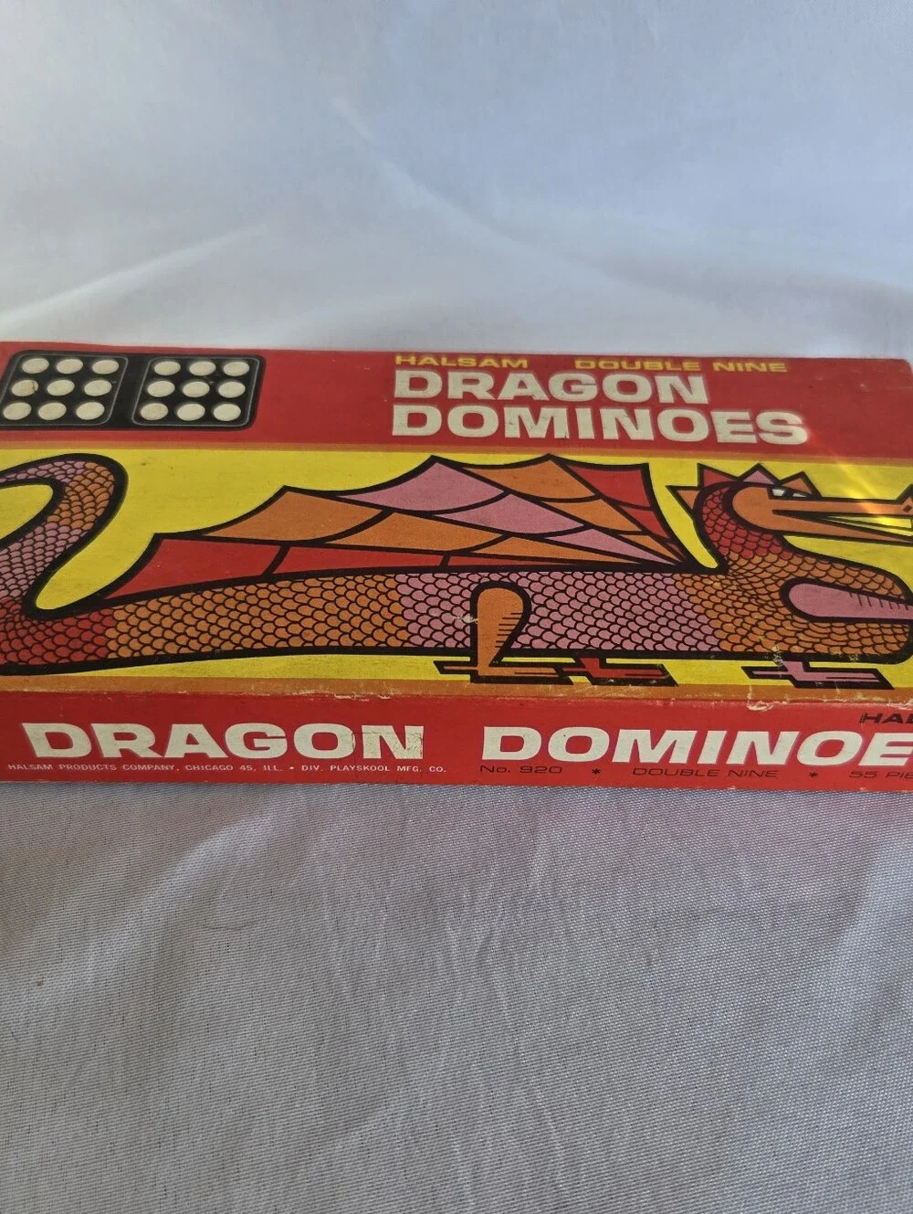 Vintage Halsam Double Nine Dragon Dominoes No. 920 55 Pieces Original Box